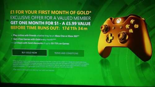 £1 for 1-Month XBOX LIVE GOLD MEMBERSHIP @ Xbox.com