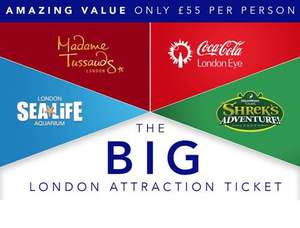 Priority Entry Admission to The Coca-Cola London Eye, SEA LIFE London Aquarium, Dreamwork’s Tours Shrek's Adventure! London & Priority Entry to Madame Tussauds including Star Wars £50pp based on Fam 4 @ Attractiontix
