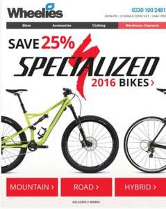 25% off Specialized 2016 bikes at Wheelies! Specialized Pitch Sport £375