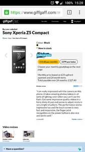 Sony Xperia Z5 Compact Sim free £279 GiffGaff