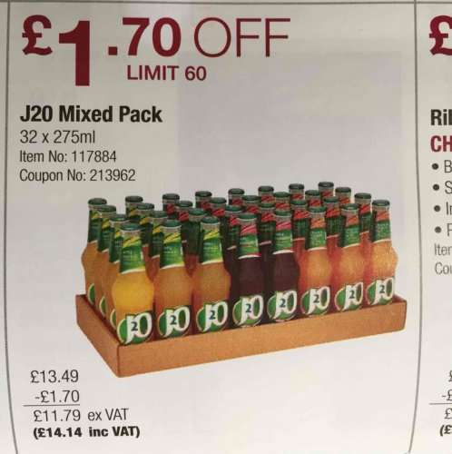32 bottles of J20 mixed packs at Costco (incl. VAT)
