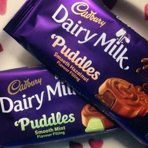Cadbury Dairy Milk Puddles Chocolate Bar 90g (mint and Hazelnut varieties) was £1.49 now only 49p at Home bargains
