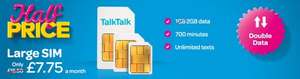 TalkTalk Mobile Sim Only 2GB, 700mins, unlimited text £93 12m £3.59pm after quidco - existing customers only