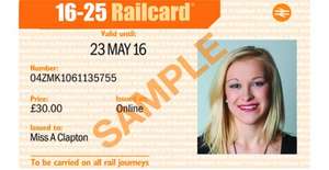 £5 off 16-25 Railcard £25 for one year @ studentmoneysaver