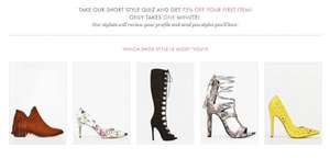 Take fashion quiz at justfab to receive 75% discount on your first purchase.