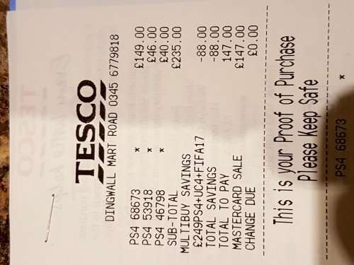 Tesco PS4 500gb + 2 games £147