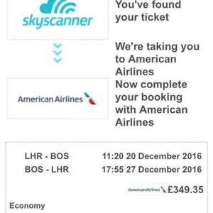 LHR - BOS round trip - Christmas week - £349.35 - American Airlines