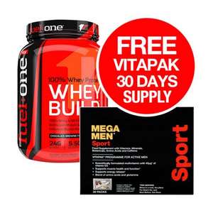 Fuel One 100% Whey Build + FREE Mega Men Sport Vitapak 30 Day Supply 1.8kg Tub -52 Servings !! Ends tonight - £29.49 - Discount Supplements