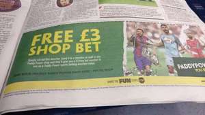 Free £3 instore bet with PaddyPower