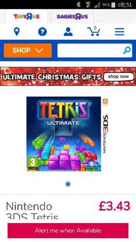 Nintendo 3DS Tetris Ultimate at Toys R Us for £3.43
