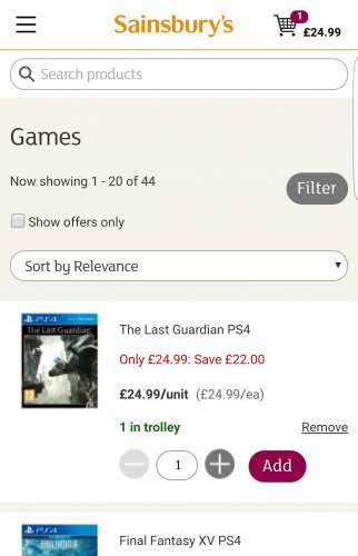 The Last Guardian PS4 - £24.99 (Sainsburys Online) (+ Variable Collection / Delivery Charges Apply)