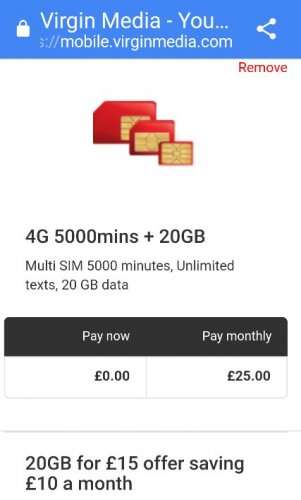 Virgin Sim Deal 20 gb for £15 on EE