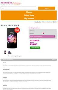 Alcatel Idol 4 Black Sim FREE £99 Del @ Phone Shop by Sainsbury's