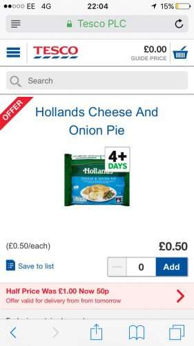 Hollands pies on offer at Tesco starting tomorrow (24th) - 50p each