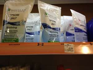 Westlab Epsom Salts, Himalayan Salts and Dead Sea Salts 1Kg Half price and 3 for 2 - £2.50 at Asda instore
