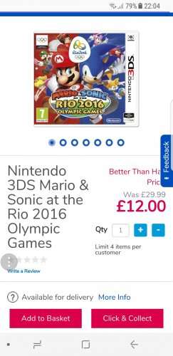 Nintendo 3DS Mario & Sonic at the Rio 2016 Olympic Games - £12 @ Toys R Us (Free C&C)