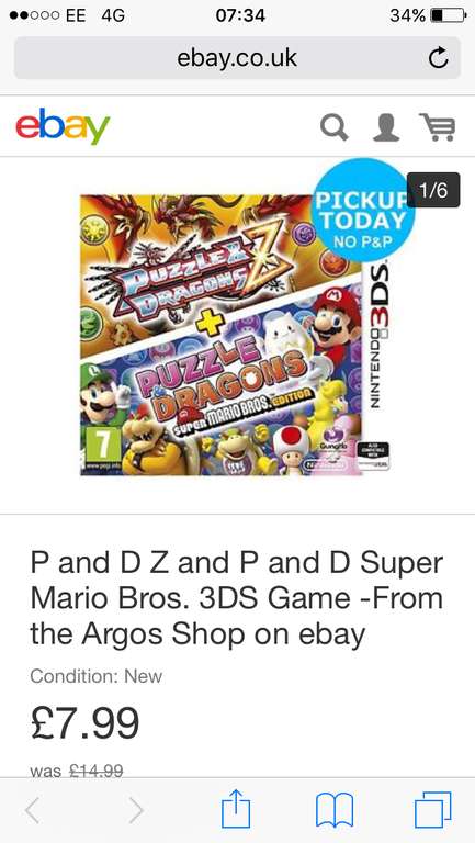 P and D Z and P and D Super Mario Bros. 3DS Game £7.99 - From the Argos Shop on ebay - Free c&c