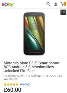 Refurbished  Motorola Moto E3 5" Smartphone 8GB Android 6.0 Marshmallow Unlocked Sim-Free £60 @ tesco ebay