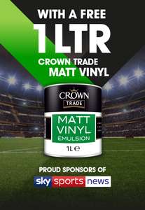 1 Litre of Crown Trade Matt Vinyl Emulsion paint free @ Crown Decorator Centres
