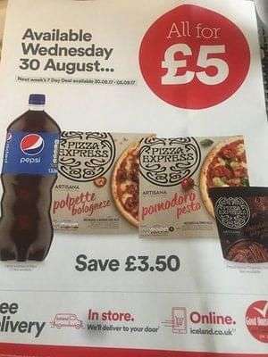 Iceland Meal Deal 2x Pizza Express, Ice Cream & Pepsi £5 (Live from 30th Aug)
