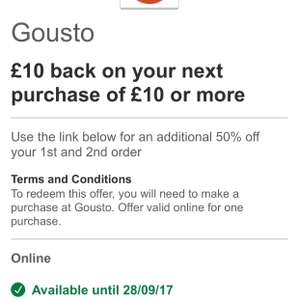 £10 cash back on purchases of £10 or more PLUS 50% off your first and second order at Gousto via Visa offers with any HSBC account