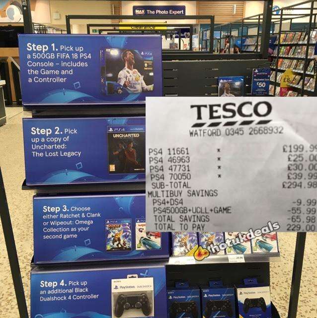 Ps4 500gb with Fifa18 + Uncharted + Wipeout + 2nd controller - £229 instore @ Tesco