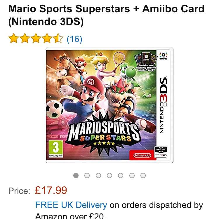 Mario Sports Superstars + Amiibo Card (Nintendo 3DS) £17.99 (Prime) / £19.98 (non Prime)  Sold by cheapgamesUK and Fulfilled by Amazon.