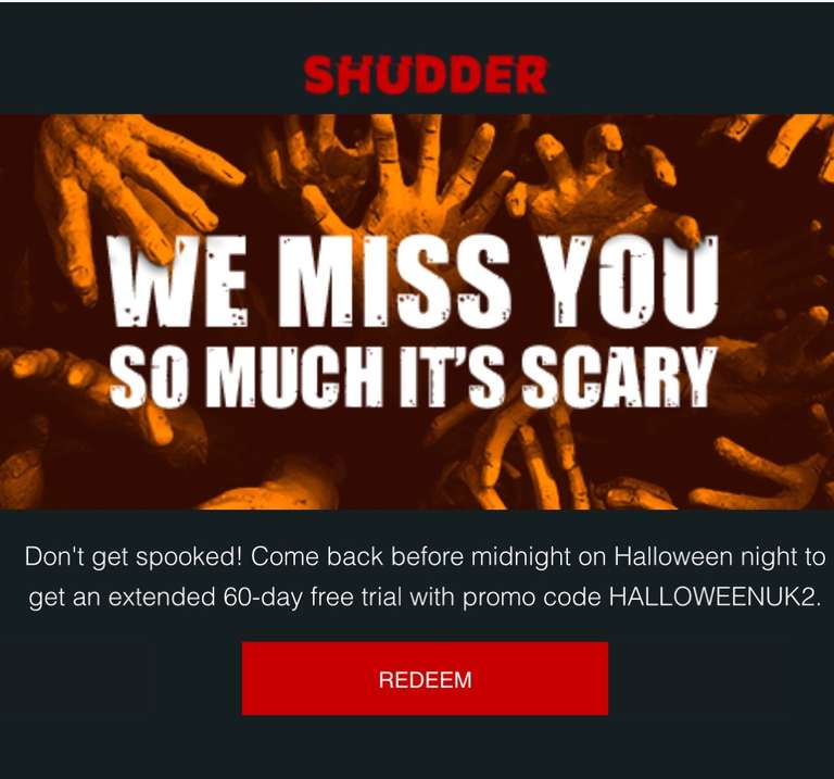 Shudder 60 days free. Horror version of Netflix