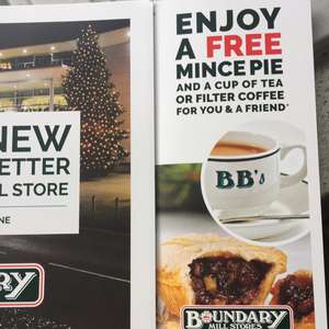 Free mince pie and tea or filter coffee for 2 people at Boundary Mill with free flyer