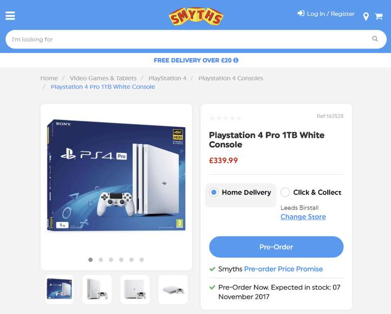 White PS4 pro out on the 7 of November £339.99 @ Smyths