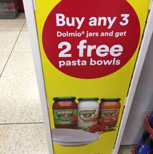 Two free pasta bowls with purchase of 3x dolmio jars at Iceland