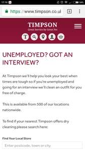Free suit dry clean for anyone unemployed going to an interview @ Timpsons