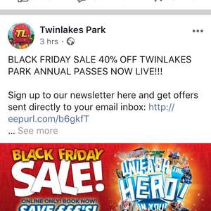 Annual Pass 40% off £31.95 @ Twin lakes