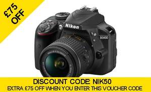 Nikon D3400 & 18‑55mm f3.5‑5.6G AF‑P DX VR Lens with FREE Accessory Kit £364 @ Camera World
