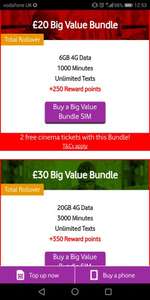 Claim 2 free Odeon or Vue Cinema Tickets when purchasing eligible Pay as you go bundle with Vodafone