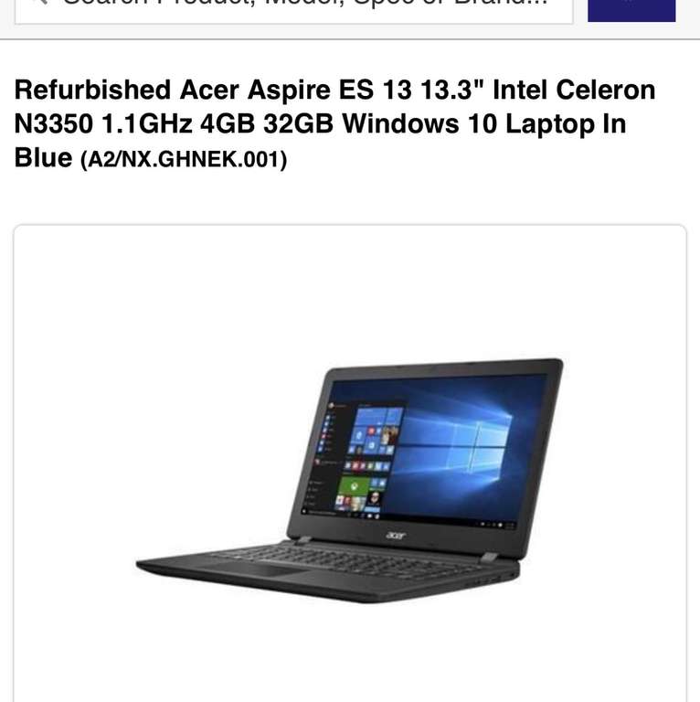 Refurb Acer Intel Celeron Windows 10 Laptop - £99.97 @ Laptops Direct