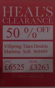 50% Off Vi-Spring Tiara Double Mattress ex display Soft - Heal’s Kingston store
