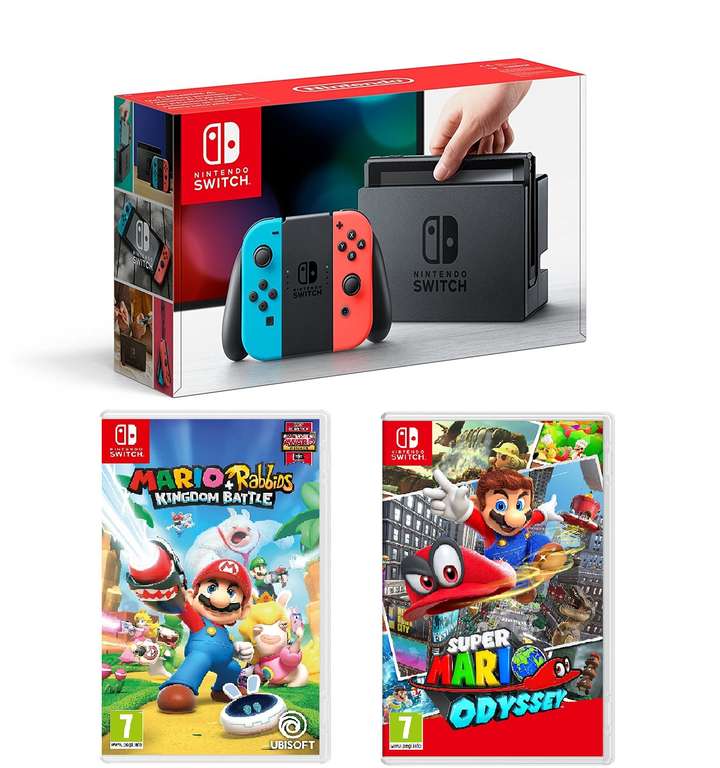 Nintendo Switch Neon + Super Mario Odyssey + Mario Rabbids Kingdom Battle £319 @ Tesco Direct