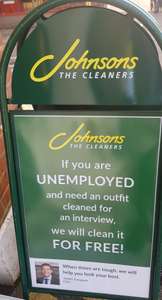 Free Outfit cleaned if you're unemployed and going for an interview @ Johnsons