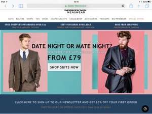 Three piece suits from £79 + Get 10% Off Code with newsletter sign up (£71.10) and free alterations + Free C+C at Slaters (Free Del wys £50)