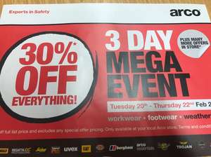 Arco 30% off everything instore - 20th - 22nd Feb.