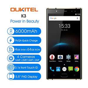 Lightning Deal on Oukitel K3 in Black 5.5" HD - 6000mAh battery - £130.89 @ Sold by delicacyOZdex and Fulfilled by Amazon