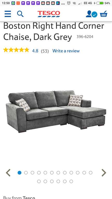 Tesco Boston Corner chaise sofa back on sale - £384 Delivered