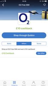 Earn £10 cashback through via Quidco for ordering a free o2 sim
