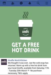 FREE hot drinks at Giraffe Restaurant near you!