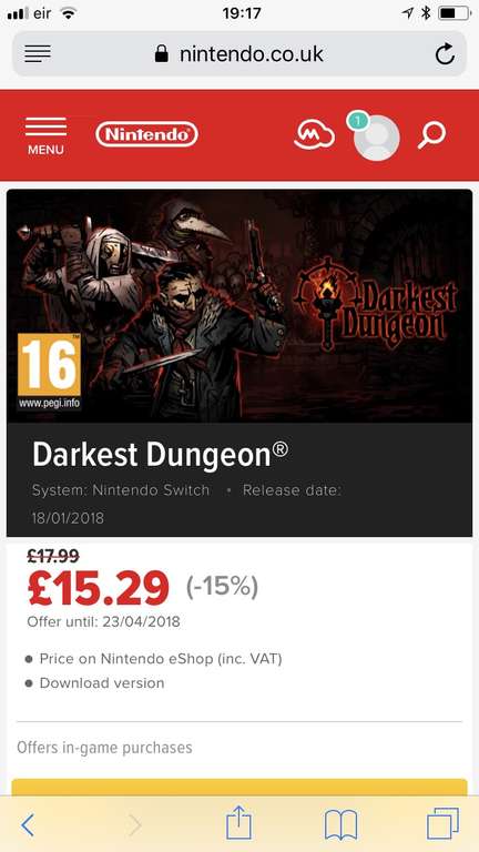 Darkest dungeon (Switch) £15.29 - Nintendo eshop