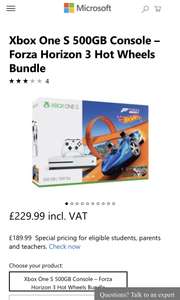 Xbox One S 500GB Console – Forza Horizon 3 Hot Wheels Bundle Plus PLAYERUNKNOWN'S BATTLEGROUNDS £189.99 for students at Microsoft Store + £30 AMEX cashback