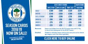 Championship Season Tickets: Wigan Athletic from £279 Adult, £49 Under 18s and £23 under 5s