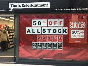That's Entertainment Cardiff (Queens Arcade) closing down - NOW 75% off all stock
