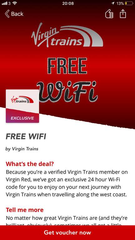 FREE All Access Virgin Trains West Coast on-board WiFi for ALL customers, not just BEAM with  Virgin Red app